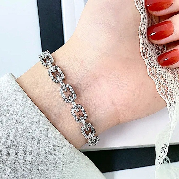 Silver Crystal Bangle Cuff Rhinestone Bracelet - Picture 4 of 11